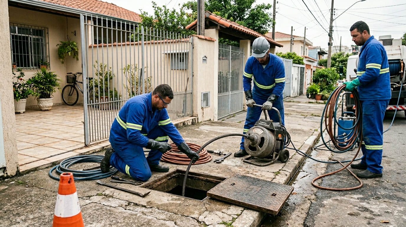 Equipe de desentupimento de esgoto em Porto Alegre-RS